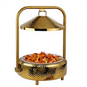 Calentador de Alimentos de Acero Inoxidable de Alta Gama con Tapa Dorada Martillada, 6L, a Base de Alcohol, para Hoteles y Restaurantes de Lujo, para Chefs Ejecutivos - Product Image 3
