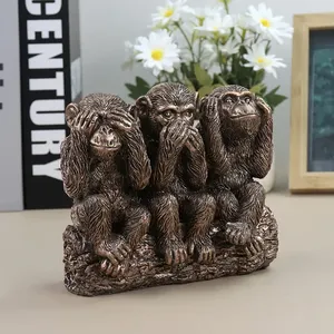 Estatuas divertidas de monos-No escuches, <span class=keywords><strong>Don</strong></span> Secrets con las manos sobre las orejas Mono de resina recubierto de bronce-Estatua de 3 Monos Sabios - Product Image 3