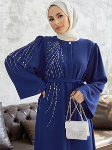 R-515 elegante abito da <span class=keywords><strong>donna</strong></span> a manica lunga Ramadan con perline e perline strass musulmano modesto Abaya - Product Image 3