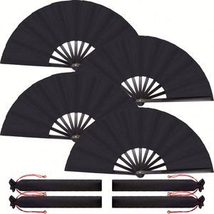พัดไม้ไผ่แบบพกพาพับได้ทำจากไม้สไตล์ kongfu มีดีไซน์ดอกไม้และกระเป๋า - Product Image 2