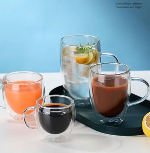 Tasses <span class=keywords><strong>à</strong></span> café populaires en <span class=keywords><strong>verre</strong></span> borosilicate <span class=keywords><strong>à</strong></span> double paroi isolées pour boissons - Product Image 2