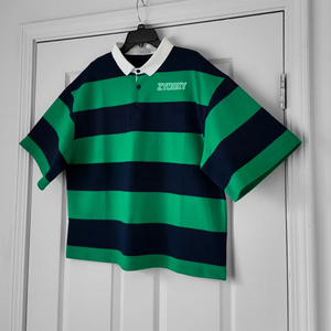 <b>Summer</b> Streetwear Button up <b>Shirts</b> Custom Design Heavy High Quality <b>Men</b> Boxy Tee Rugby Jersey Stripe Short Sleeve <b>T</b> <b>Shirt</b> - Product Image 1