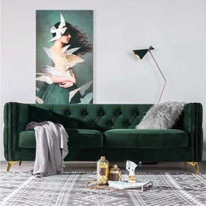 Juego de Sofás Acolchados de Terciopelo para Sala de Estar, Estilo Rústico Moderno, Sofá Chesterfield Rosa, Muebles para Sala de Estar, 3 Conjuntos - Product Image 4