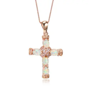 Colgante de cadena cruzada de ópalo chapado en oro rosa y platino con collar de diamantes cruzados para mujeres y hombres, regalo de fiesta