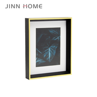 Bingkai Foto Poster Cetak Sablon Sutra Kayu Tebal 8x10 inci dengan Logo Kustom Jinn Home, Berlapis Emas Hitam, Model Shadow Box untuk Dinding
