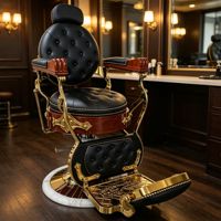 Fauteuil de barbier vintage doré, robuste, hydraulique et inclinable, en cuir PU de luxe, style antique pour salon de coiffure