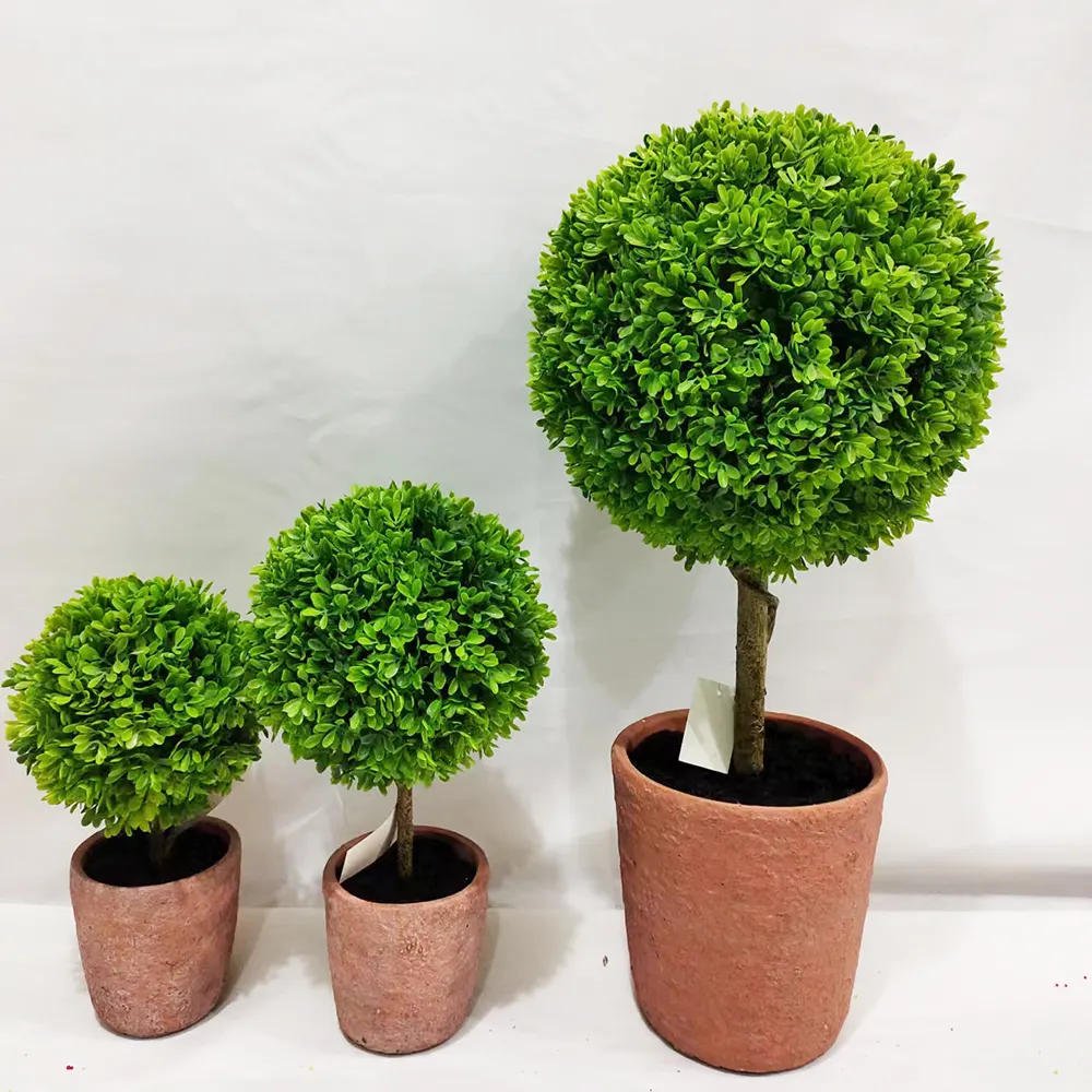 M/L/XLツゲの木ボール鉢植え丸い形プラスチック緑の葉人工ツゲの木の庭盆栽植物