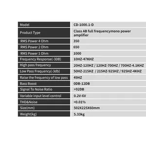 Suoer CD-1000.1-D 3000wMONOチャンネルフルレンジカーサブアンプクラスabカーアンプ