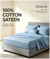 Parure de lit unie 100 % coton satiné, comprenant couette et drap-housse, pour hôtels et maisons (vente en gros)