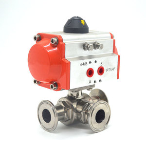 Válvula de bola sanitaria de acero inoxidable Q684F 1 pulgada tipo L con actuador neumático para control de flujo de agua - Product Image 2