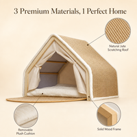 Mobilier d'intérieur pour animaux de compagnie : Maison pour chat en bois en forme de A avec toit à gratter en jute, coussin amovible et rideau d'intimité, OEM
