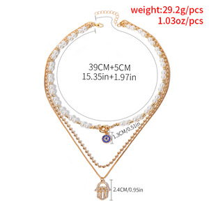 Collares multicapa exagerados para mujer, <span class=keywords><strong>cadena</strong></span> de perlas de imitación, colgante de ojo y <span class=keywords><strong>palma</strong></span> con diamantes de imitación, joyería de fiesta - Product Image 5