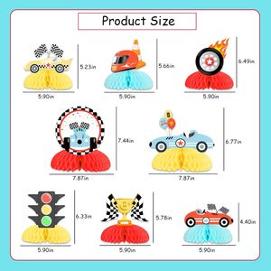 8 pièces Centres de table nid d'abeille Voiture de course pour Anniversaire Garçons, Décoration de table Joyeux Anniversaire, Accessoire photo 1er et 2ème Anniversaire - Product Image 2