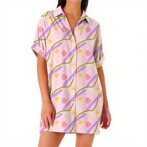 Abito Camicia <span class=keywords><strong>da</strong></span> Donna Casual Hawaiano con Stampa Floreale, Maniche Corte e Bottoni - Product Image 4