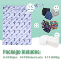 Lot de 6 couches lavables réutilisables pour bébé + 6 pièces Couche de poche lavable et réglable Taille unique Couches lavables étanches pour bébé