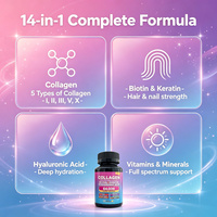 Capsules de collagène en peptides de types I, II, III, V, X et biotine pour les cheveux, la peau et les ongles des femmes, OEM, ODM, vente en gros, marque privée