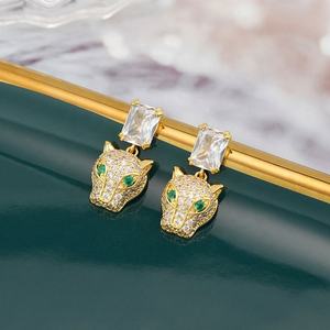 High Grade 925 <b>Silver</b> Luxury Leopard Head Earrings Full Diamond Zircon New Compact <b>Stud</b> Exquisite Design for Women Wholesale - Product Image 1