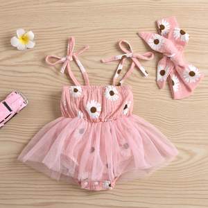 Sommer Neugeborenen Druck Halfter niedlichen Mädchen Mesh Kleid Säugling Sonnenblumen Kleidung Baby Mode Stram pler Hijab - Product Image 4