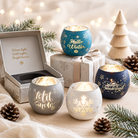 Vente en gros de pots à bougies en verre coloré imprimés flocons de neige de Noël, porte-bougie votif pour la décoration de la maison en période de fêtes, cadeau de mariage
