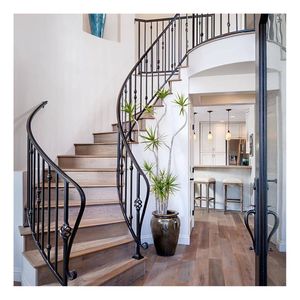 Elegantes <span class=keywords><strong>escaleras</strong></span> curvas con escalones <span class=keywords><strong>de</strong></span> <span class=keywords><strong>madera</strong></span> <span class=keywords><strong>y</strong></span> juego <span class=keywords><strong>de</strong></span> barandillas <span class=keywords><strong>de</strong></span> <span class=keywords><strong>hierro</strong></span> perfectas <span class=keywords><strong>para</strong></span> espacios interiores <span class=keywords><strong>y</strong></span> exteriores - Product Image 3