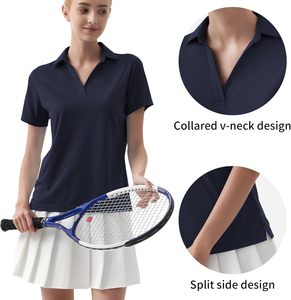 QBK Haut de <span class=keywords><strong>golf</strong></span> pour <span class=keywords><strong>femme</strong></span> UPF 50+ Dry Fit à col en V, manches courtes, tricoté, uni, broderie machine, 160g - Product Image 3