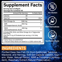 Acentiallabs Minyak Ikan Softgel 1280mg Omega-3 EPA DHA 120 Softgel Dewasa Bebas Gula Vegan Bebas Gluten Kesehatan Kardiovaskular