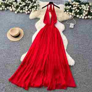 Robe midi d'été pour femme, durable, respirante, tissée, col en V romain, coupe ajustée, décontractée, infroissable, lavable, style Empire, dos nu, bretelles spaghetti - Product Image 4