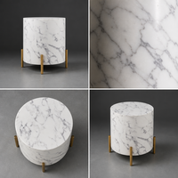 Table d'appoint ronde personnalisée avec plateau en marbre artificiel et pieds en métal laiton pour projets d'intérieur modernes, personnalisable