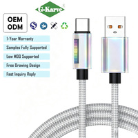 Kabel USB ke Type C 100W Super Fast Charging dengan Efek Lampu LED, Kabel Data Kepang Berdensitas Tinggi untuk Laptop, Ponsel, Tablet