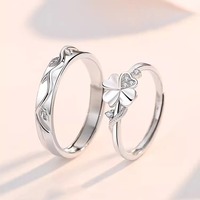 Anneaux de couple en verre sertis de zircon à quatre feuilles, une paire, anneaux assortis pour homme et femme, cadeau de Noël