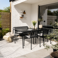 FLD1271 Mesa de Comedor Exterior Impermeable de Aluminio Moderno con Listones, 120/150 cm, para Cafetería, Restaurante, Patio