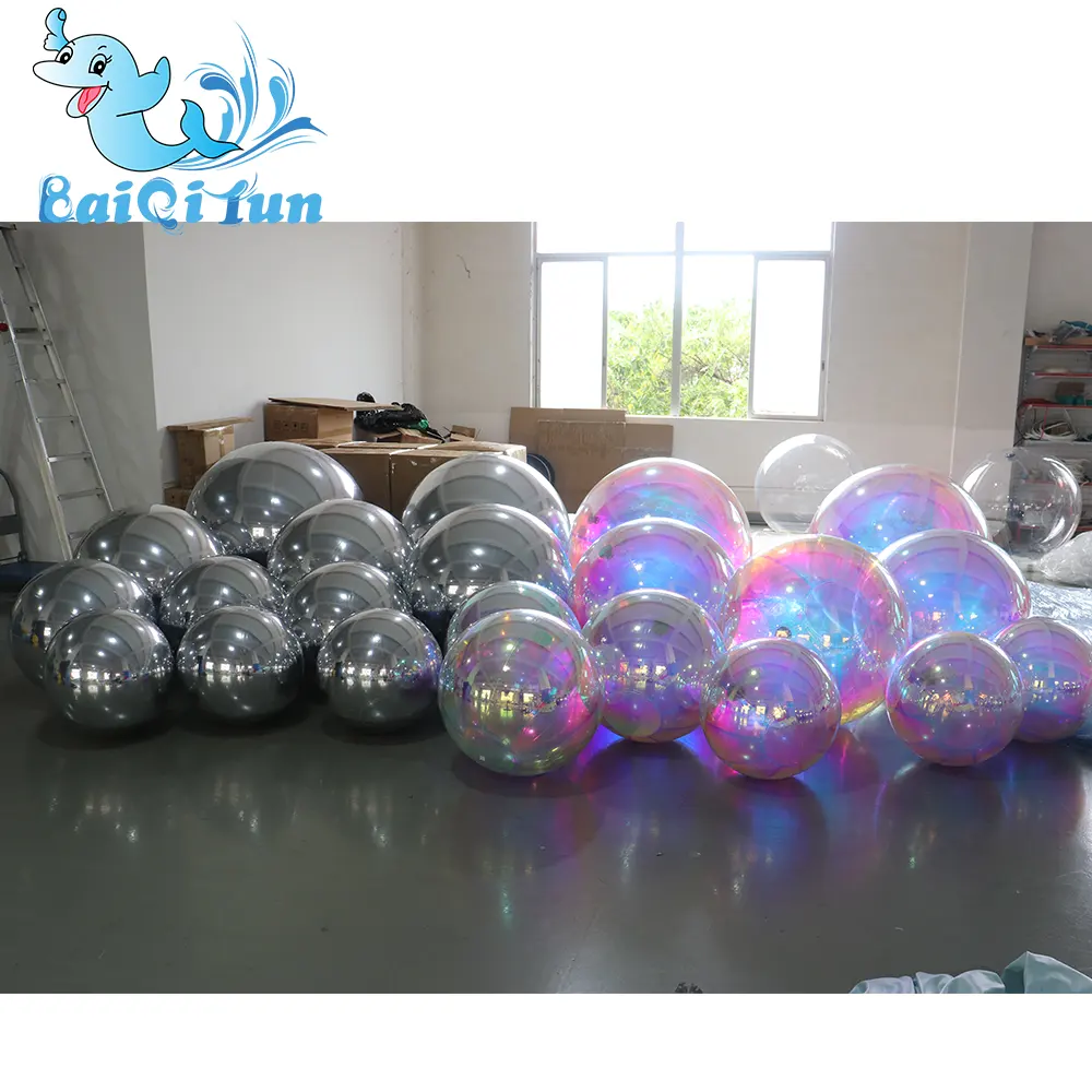 Advertising campaign decoration silver/iridescent PVC floating ball Disco shiny inflatable mirror balls
