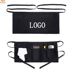 Tabliers <span class=keywords><strong>de</strong></span> cuisine imperméables noirs avec logo personnalisé tablier court avec poches demi-tablier <span class=keywords><strong>de</strong></span> chef serveur <span class=keywords><strong>serveuse</strong></span> - Product Image 1