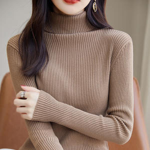 Suéter de Punto con Cuello Alto para Mujer, Color Café, Antipilling, para Otoño e Invierno - Product Image 1