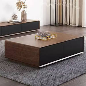 T014 Handmade Solid <b>Wood</b> <b>Coffee</b> <b>Table</b> Set with Versatile Home Storage Drawers & Shelves 2-Tier Side Cabinet Modern Design - Product Image 2