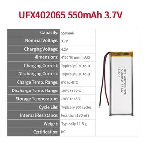 3.7v 550mah ufx 402065 लिथियम आयन बैटरी ncm पाउच प्रकार लिथियम पॉलिमर बैटरी सेल - Product Image 2