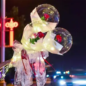 LED 빛나는 풍선 장미 꽃다발 투명 보보 풍선 꽃 상자 발렌타인 데이 선물 파티 웨딩 장식 풍선
