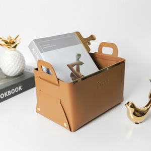 Panier de rangement de bureau pliable pour les soins de la peau ménagers cosmétiques Textile tissu artisanat boîte de rangement en cuir de Style nordique - Product Image 4