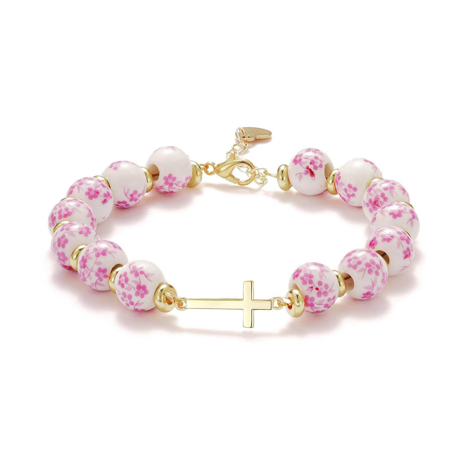 Pink Porcelain Cross Bracelet