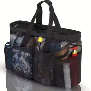 Large Mesh <b>Beach</b> <b>Bag</b>, Breathable Mesh Tote With Zipper Pockets, Portable Large Capacity Finishing Organizer <b>Bag</b> shopping <b>bags</b> - Product Image 5