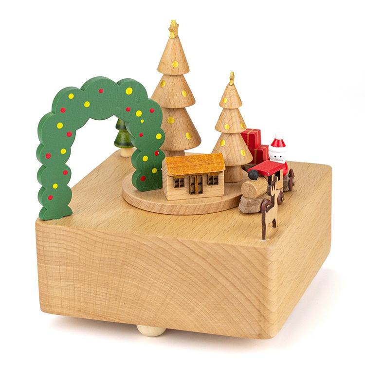 กล่องดนตรีไม้พร้อมขบวนรถไฟกล่องสี่เหลี่ยมลายต้นคริสต์มาส52705811