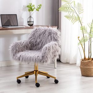 Chaise de coiffeuse pivotante moderne en fausse fourrure grise, chaises de bureau avec base chromée, meubles <span class=keywords><strong>d</strong></span>écoratifs pour salon et chambre à coucher - Product Image 2