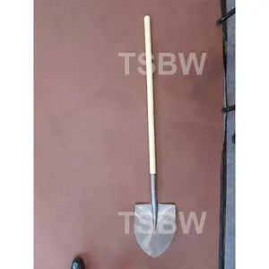 S518 Long Wooden Handle Garden Farming Digging Pointed Round Mouth Carbon Camping Steel Shovel