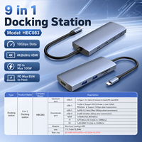 Station d'accueil USB-C 9-en-1 avec 4K+60Hz pour PD 100W et 10 Gbps, 3 ports USB-C 10 Gbps + 2 ports USB-A 5 Gbps, lecteur de cartes SD/TF – En stock