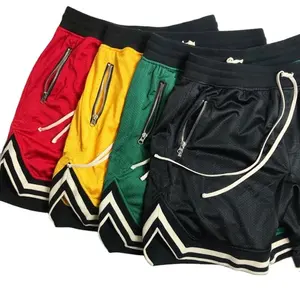 Wholesale High Quality Breathable Men's Basketball Gym Sport Drawstring Nets Mesh Shorts with Zipper Pockets