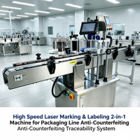 Machine de marquage et d'étiquetage laser haute vitesse 2-en-1 pour ligne de production d'emballage, système de traçabilité anti-contrefaçon