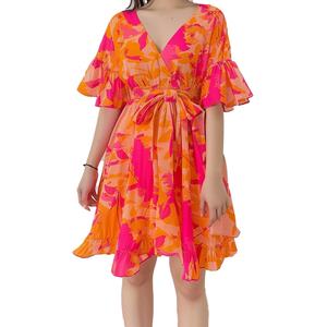 Robes longues décontractées pour femmes, personnalisées, de haute qualité, avec imprimé floral, col varié, manches longues et courtes, taille ajustée, vente en gros - Product Image 4