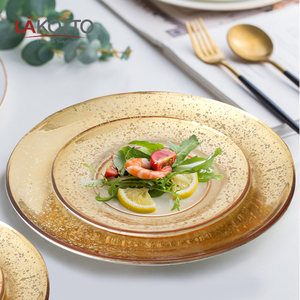 Assiette en verre spray Vintage, mariage, en or transparent bord doré, assiettes de chargeur de mariage vente en gros - Product Image 6