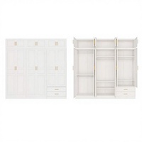 Armoire autoportante moderne en acier, 240 cm de large, blanc brillant, poignées dorées, tiroirs réglables, grande capacité, chambre à coucher