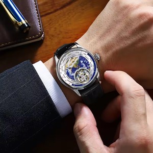 Envío Directo: Reloj Tourbillon Volante para Hombre, Mecánico, de Lujo, con Cristal de Zafiro, Esmalte Terrestre, Cristal Mineral, Correa de Cuero y Puntero - Product Image 4